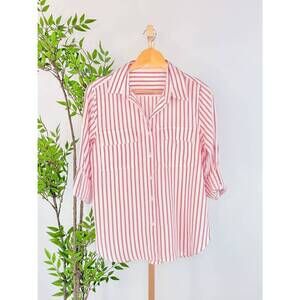 NEW JAK & RAE women's talma stripe button down shirt in red pepper